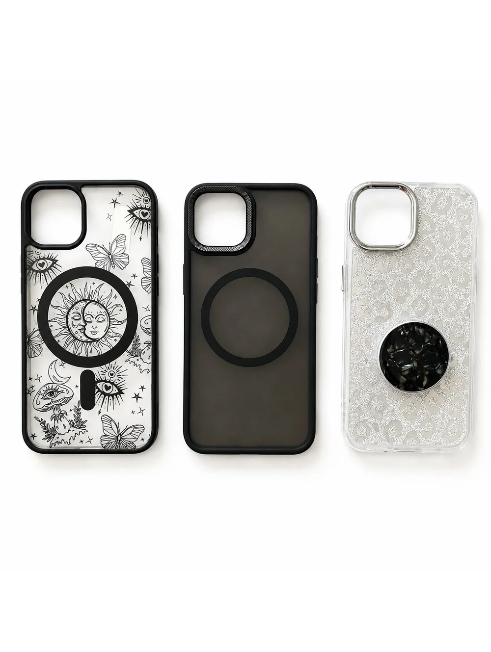 iPhone 13 Magnetic Phone Cases Bundle - Celestial, Matte Black & Leopard Print